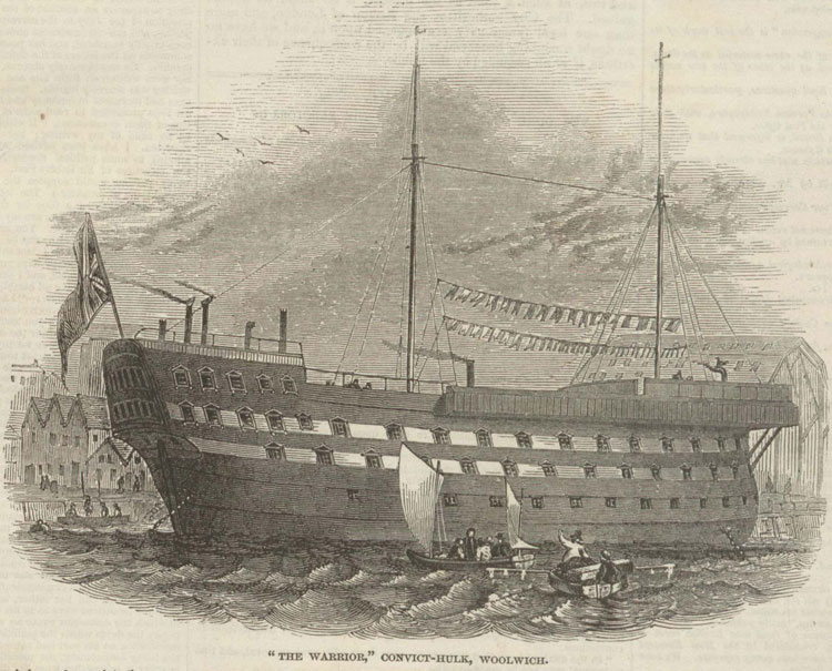 Illustration of a British prison ship or hulk similar to those that held American POWs during the War of 1812. (National Archives of the United Kingdom) Illustration of a British prison ship or hulk similar to those that held American POWs during the War of 1812. (National Archives of the United Kingdom)